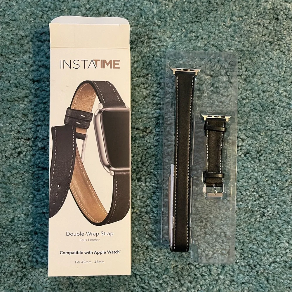 Black Faux Leather Wrap Apple Watch Band